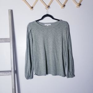 LOFT LONG SLEEVE GREEN WHITE BLOUSE SIZE MEDIUM